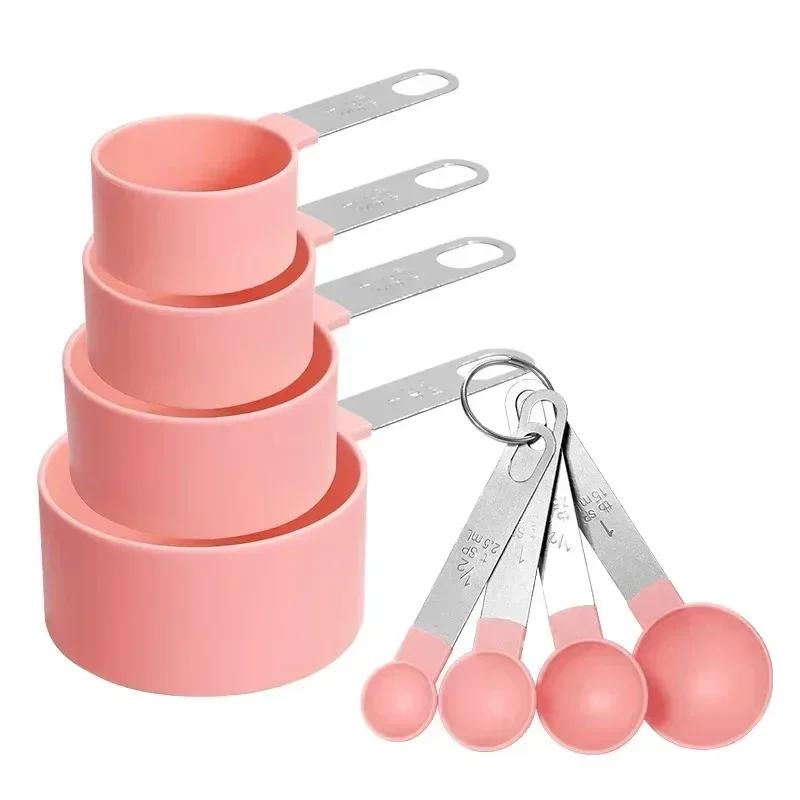 Measuring Spoons Set with Scale 8pcs Sugar Scoop Baking Flour Measuring Cups Stainless Steel Handle Kitchen Measuring Tools