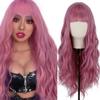 MERISIHAIR Long Ombre Synthetic Orange Red Black Pink Wigs with Bangs Water Wave Synthetic Heat Resistant Fiber Wigs for Women