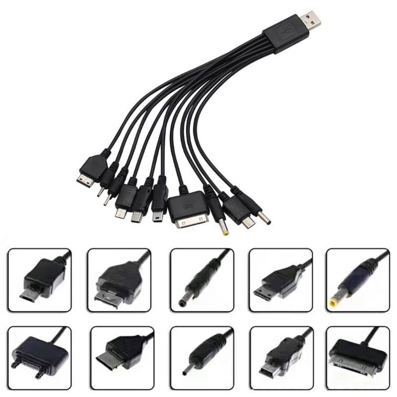 Универсальный USB-кабель для зарядки 10 в 1, быстрая зарядка, многопортовый кабель для передачи данных для телефонов, планшетов, динамиков, 23 см, компактный
