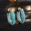 ZAKOL Gold Color-plated Turquoise Hoop Earrings for Women Girls Fashion Round Blue Beads Circle Earrings Huggies Zircon