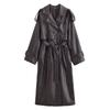 Kaslead New Arrival Women's Clothing Fashion Style Fashion Minimalist Imitation Leather Loose with Belt Trench Coat 1255811