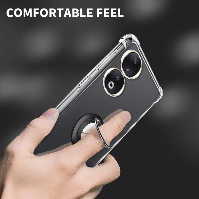 Мягкий прозрачный чехол с подставкой для кольца для Honor 90 Pro 90 Lite 80 70 60 50 30 20 Pro Plus, прозрачный кронштейн-держатель, подушка безопасности, защитная задняя крышка телефона, капа