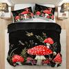 3-Piece Queen Size Red Mushroom Print Duvet Cover Set - Soft, Breathable, and Comfortable Polyester Bedding with Abstract