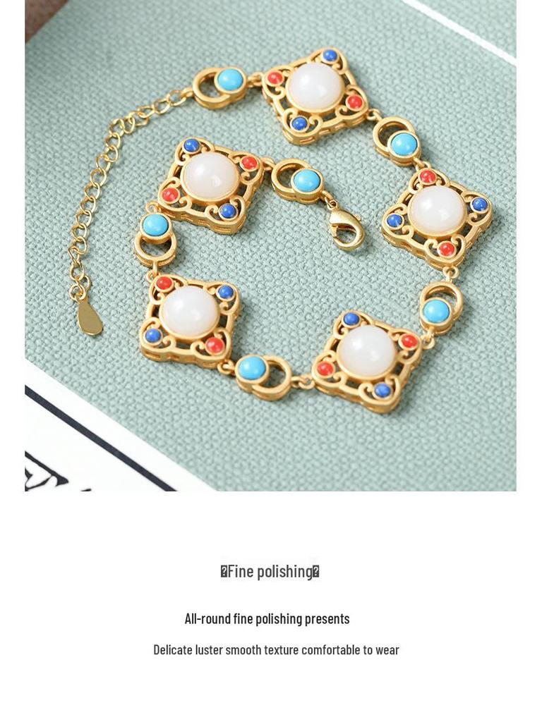 Gold-Plated Four-Leaf Clover Jade Bracelet: Chinese Style Handicraft