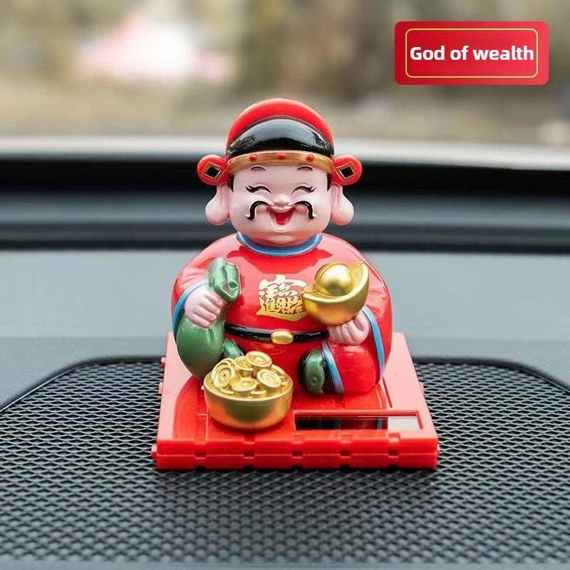 Car Decoration Solar Powered Shaking Buddha Shaking Small Monk God of Wealth Central Console Ornament Car Accessories