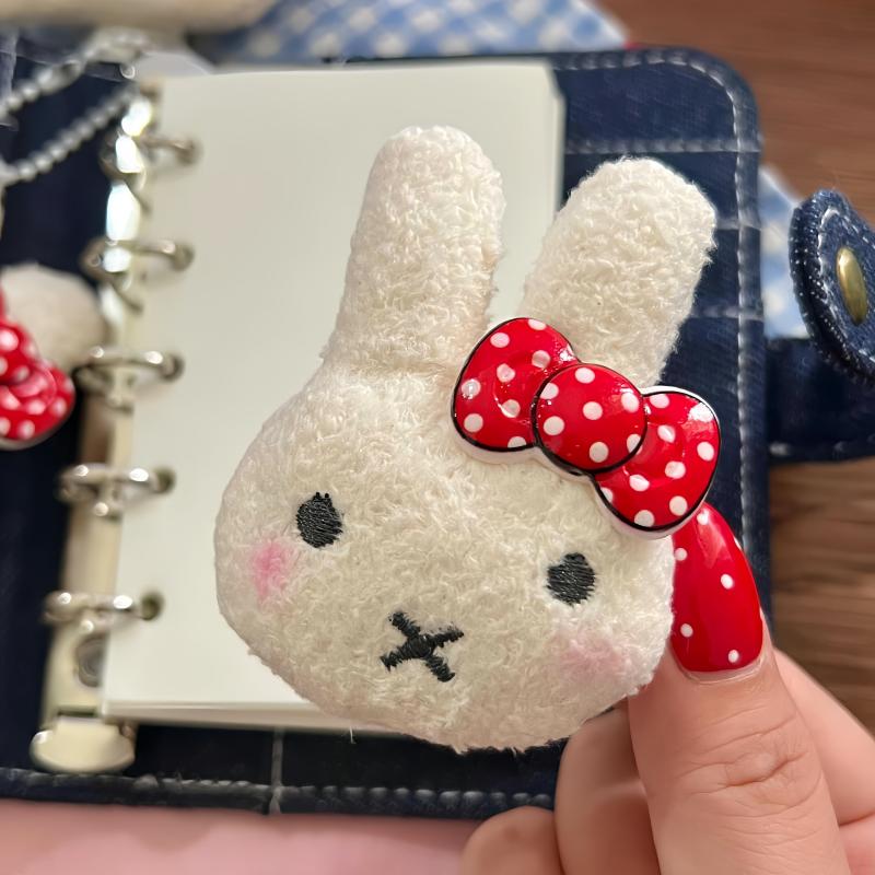 Kawaii Miffy Retro Bow Keychain Powder Blusher Cute Hairpin Brooch Cartoon Bag Key Chain Girl Gifts