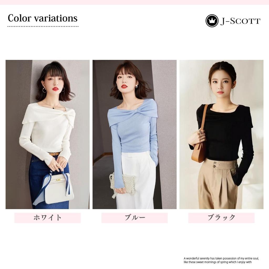 J-Scott Boat Neck Knit Top with Ribbon Motif, Lightweight, Soft, Slim Fit, 1/4 Sleeves, Blue, JS112-BL-XL