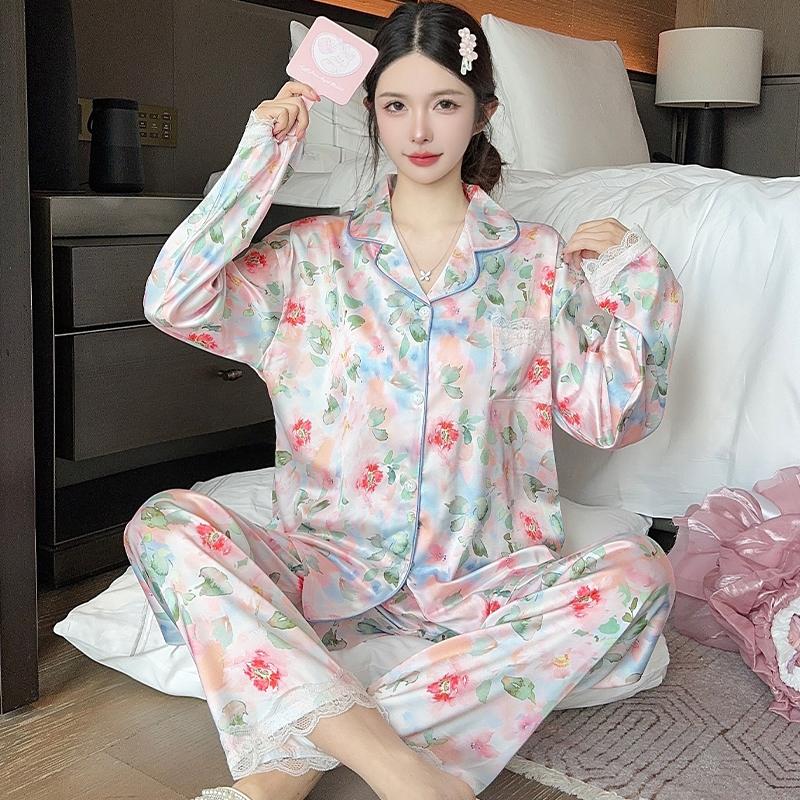 Пижама женская с длинными рукавами пижама костюм с цветочным принтом высококачественная можно носить на улице домашняя одежда пижама