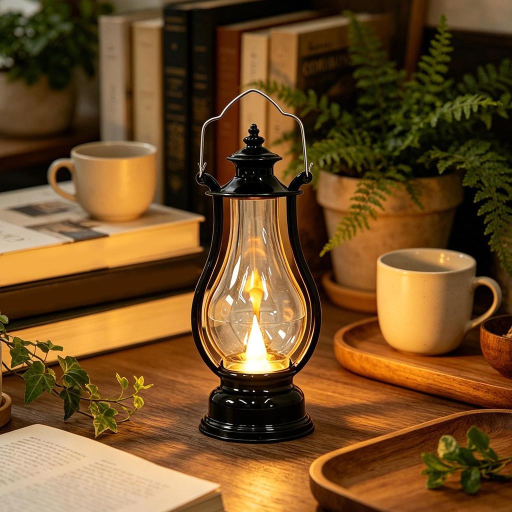 Vintage LED Oil Lamp Portable Hangable Battery Operated Electric Lantern for Home Living Room Bedroom Table Centerpiece Holiday