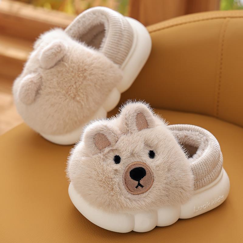 Детские домашние тапочки, зимние новые детские хлопковые туфли с героями мультфильмов, теплые плюшевые тапочки, обувь из меха животных, милая обувь для девочек, детская обувь с маленьким медвежонком