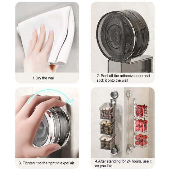 Стеллаж для хранения на присосках с дренажными отверстиями, большая вместимость, вращающаяся конструкция, простая установка, настенный кухонный органайзер