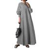 O-Neck Buttons Half Placket Baggy Dress Long Sleeves Pockets Ankle Length Women