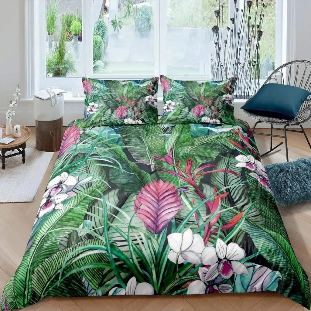 Palm Leaves Monstera Banana Leaves Comfortable Duvet Quilt Cover Pillowcase Bedding Set Children Bedroom Decoration Home Textile