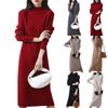 Women's Half High Collar Wool Knitted Dress Solid Color Long Sleeve Sweater Long Dress