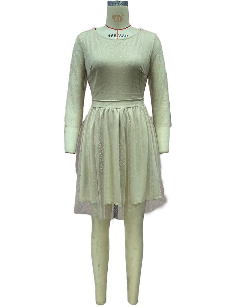 Европейское и американское женское прозрачное платье с круглым вырезом и длинными рукавами, сексуальное