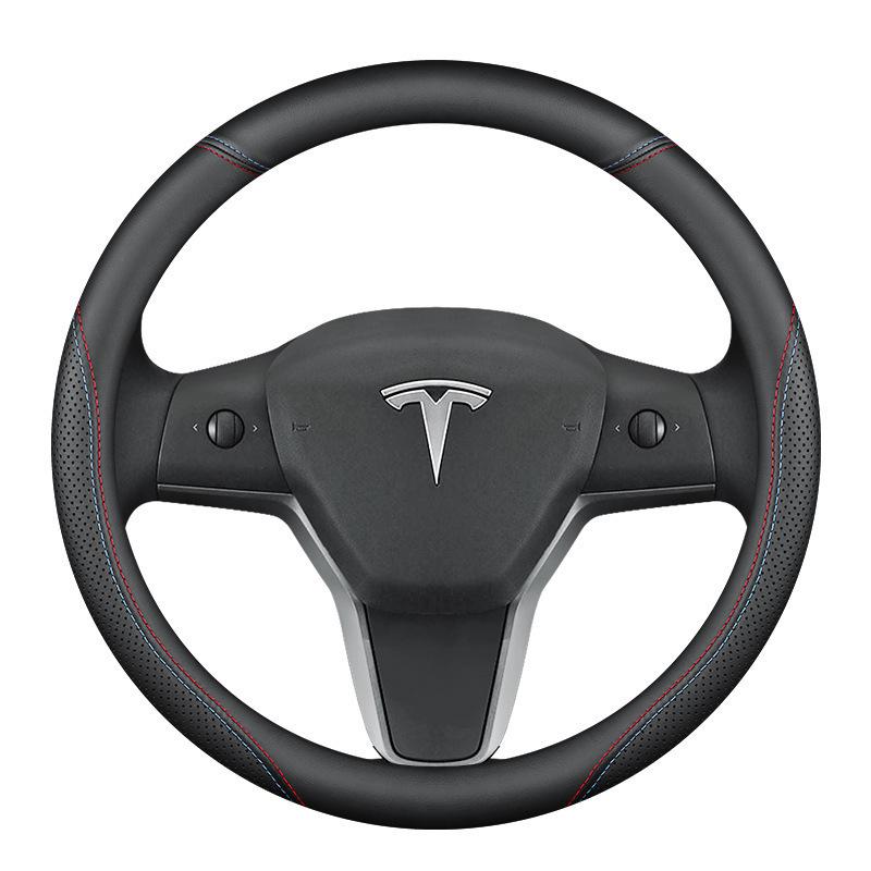 Tesla Steering Wheel Covers: Genuine Leather, Anti-Slip, All-Season for Model 3, Y, X, S