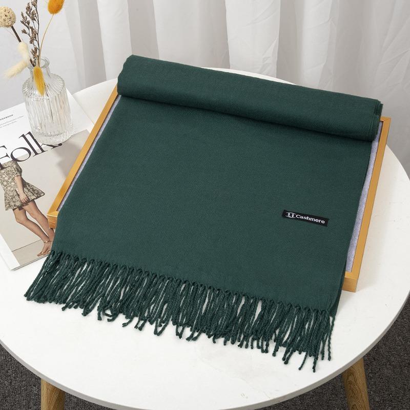 Scarf Women's Winter Monochrome Imitation Cashmere, Warm and Thickened Long Summer New Air-conditioning Fringed Large Shawl