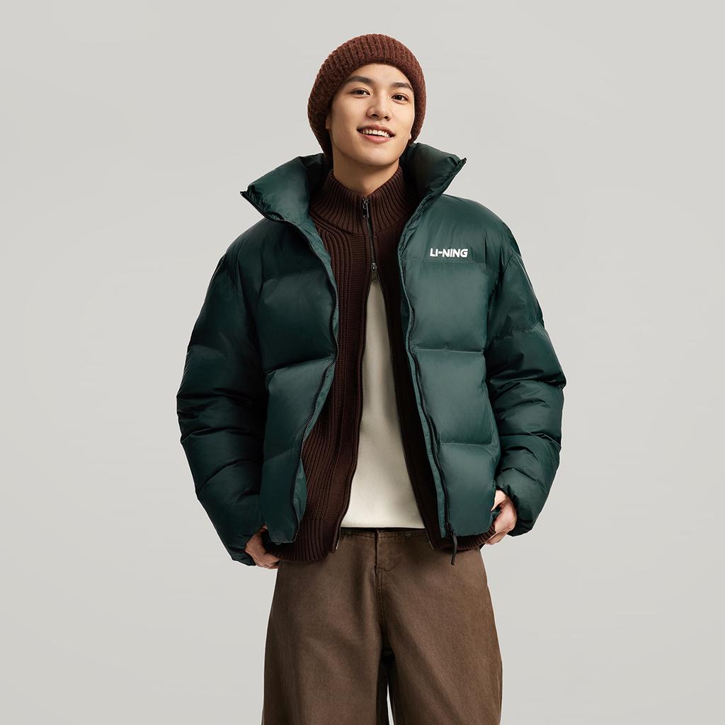 Li Ning Серия Спортивный Стиль Жизни Американский Повседневный Модный Простой Однотонный Универсальный Удобный Теплый Воротник-стойка Молния Короткий Пуховик AYMV427-7