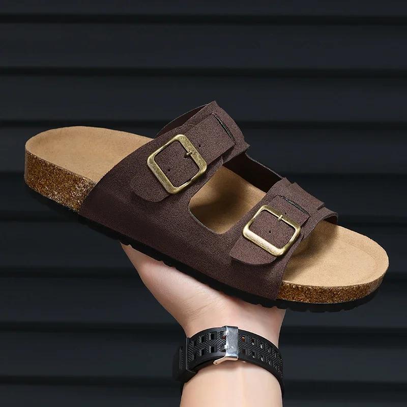 Мужские кожаные сандалии для мужчин, пляжные сандалии, мужские удобные тапочки, оригинальные брендовые туфли, летняя мужская обувь 2025 года, дизайнерская мужская обувь