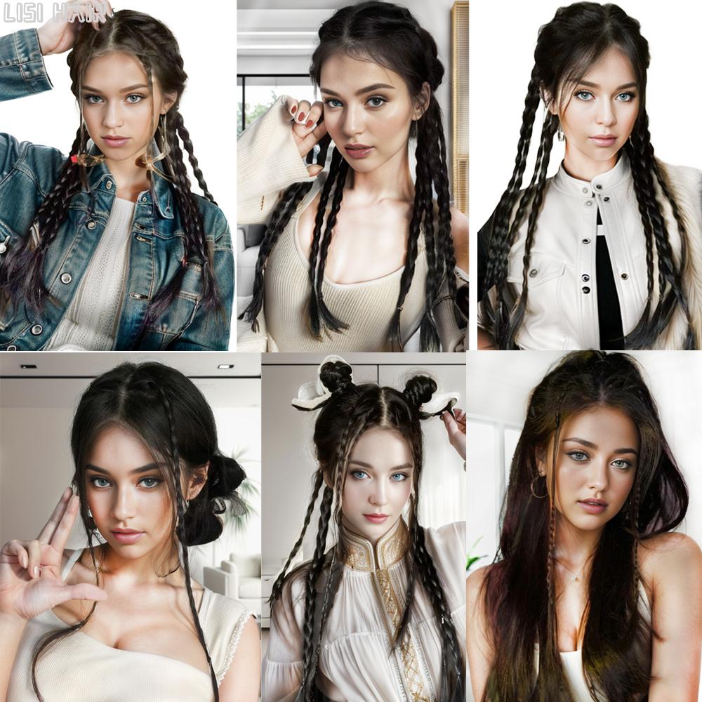 LISI HAIR SSynthetic Wig Braids With Clip Boxing Braid Clip In Hair Extension Black Brown Dirty Boxer Braids For Women