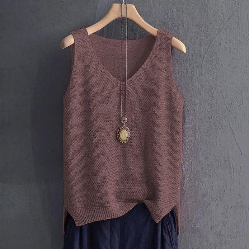 Oversize Undershirt Vest Women Sleeveless Vintage Loose Sweater Vest Linen Casual Vneck Vest