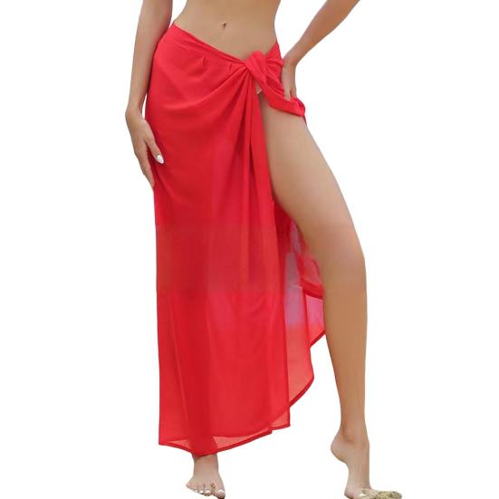 Женская пляжная юбка на шнуровке, однотонная, прозрачная, тонкая, быстросохнущая, струящаяся, солнцезащитная, бикини-накидка