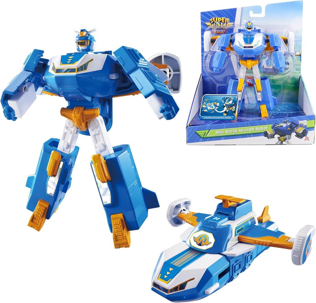 Super Wings 2-в-1 Мини-самолет-трансформер с световыми и звуковыми эффектами, Трансформируемая игрушка для девочек и мальчиков от 3 лет, Синий