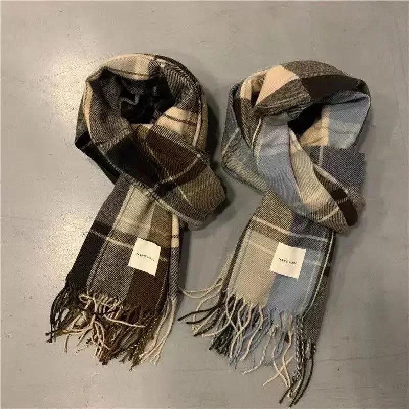 Autumn Winter Warm Women Plaid Scarf Winter Warm Cashmere Women Girls Long Scarf Korean Simple Fashion Tassel Shawl Scarf New