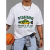 Рыболовная футболка белая с дизайном рыбы и текста для активного отдыха