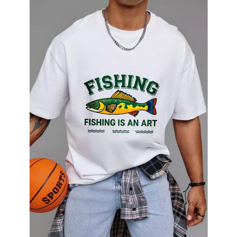 Рыболовная футболка белая с дизайном рыбы и текста для активного отдыха