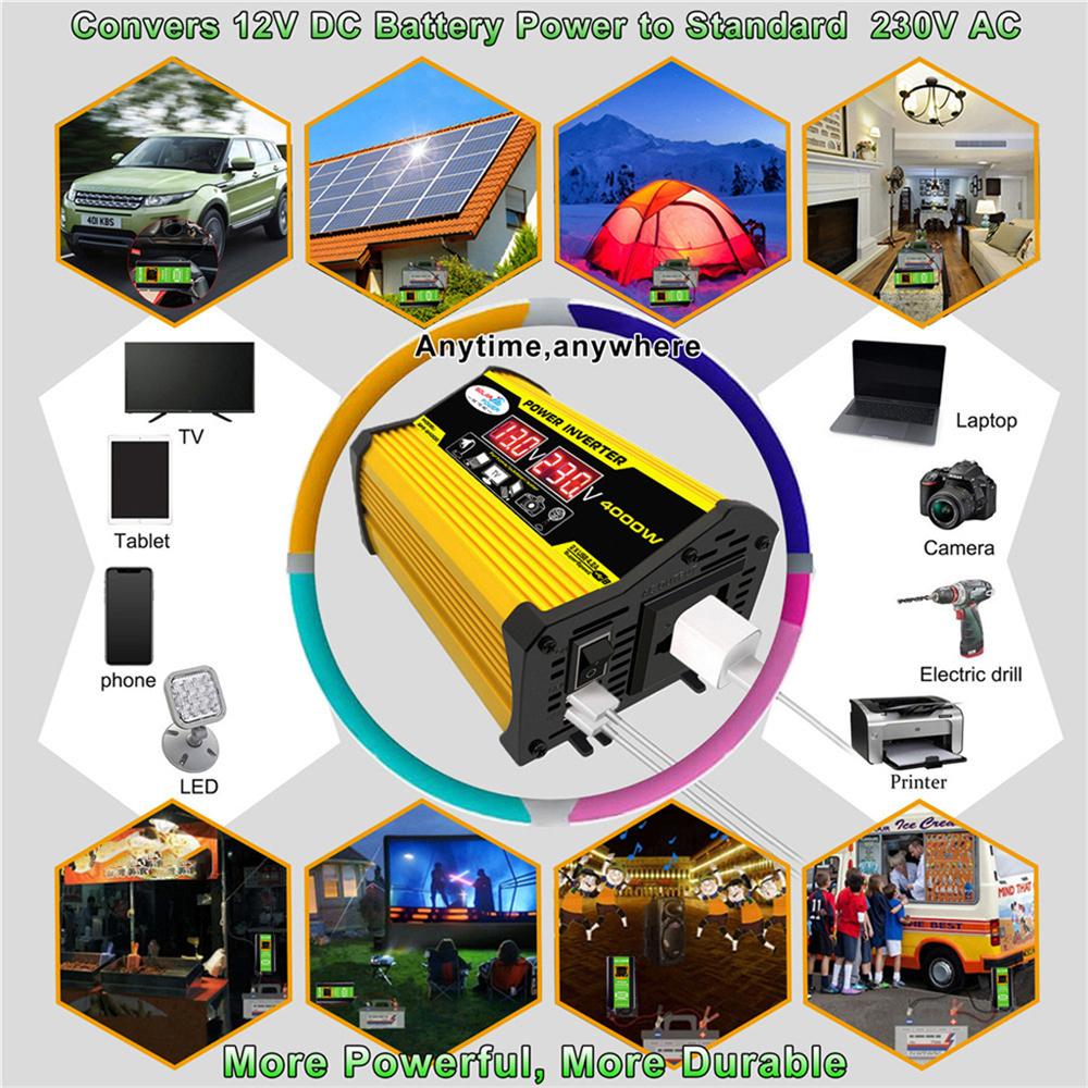 Портативный инвертор Автомобильные инверторы DC12 Вольт в AC220 Вольт Трансформатор 4000 Вт Модифицированный синусоидальный инвертор USB Авто Инверторы