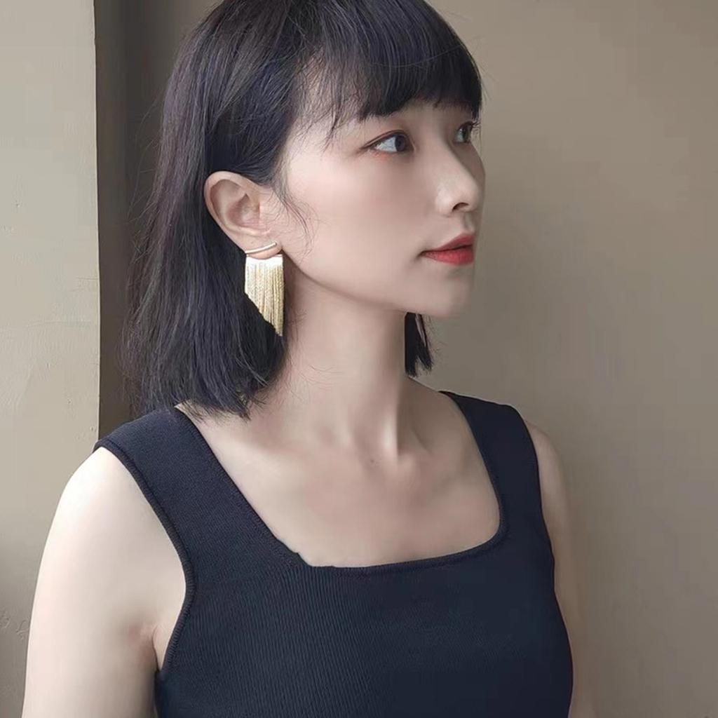 Stylish Metal Dangle Earrings Unique Bling Long Tassels Ear Rings Eye Catching Fringe Eardrops Accessories for Women