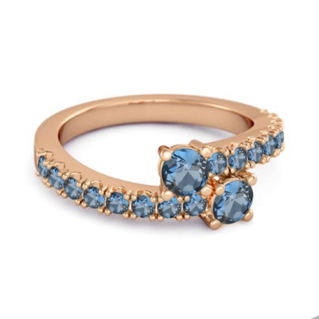 Кольцо-обход с двумя камнями London Blue Topaz, pavé, из стерлингового серебра 925 пробы с покрытием из розового золота
