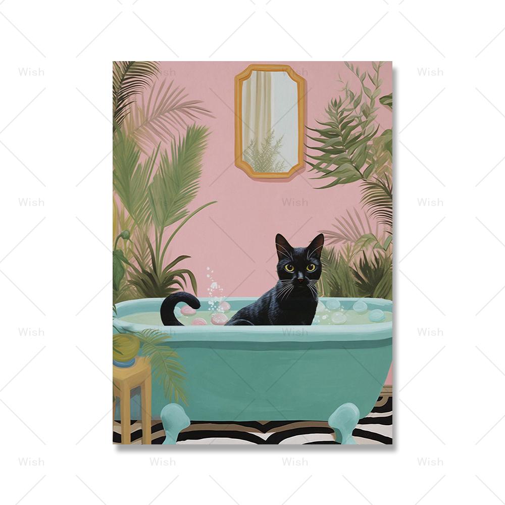 Современные плакаты с животными и кошками, украшение для дома, забавные принты на холсте для ванной комнаты, милые черные кошки, художественная роспись, настенные панно, декор для туалета