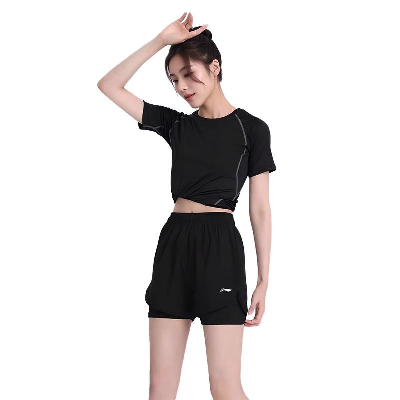 Li Ning Sports Shorts Women's Classic Black Women's Fit Thin Mock Two Piece DACH233