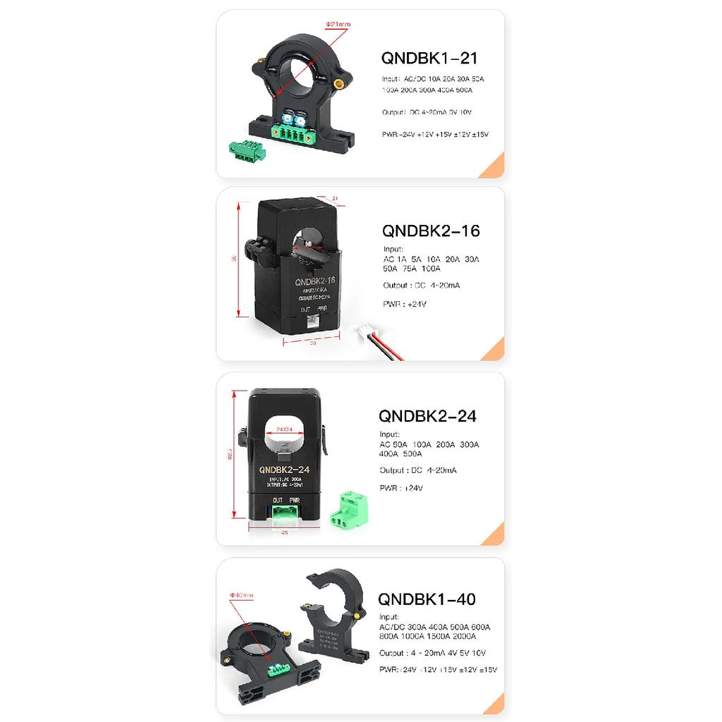 Hall Effect Current Transducer Sensor QNHCK2-16 dc 10A 20A 30A 50A 100A 2.5V±2V 2.5V±0.625V Split core current sensor clamp on