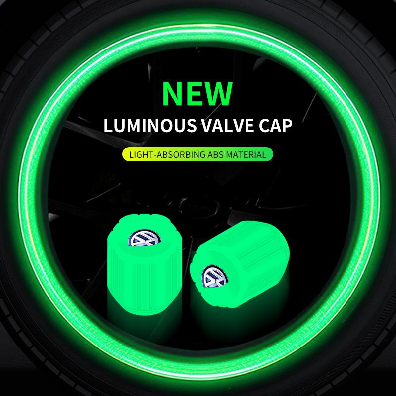4x Fluorescent Green Car Wheel Tire Valves Caps Luminous Valve Dust Covers For Volkswagen VW Golf 4 7 MK3 4 7 Touran Polo Passat