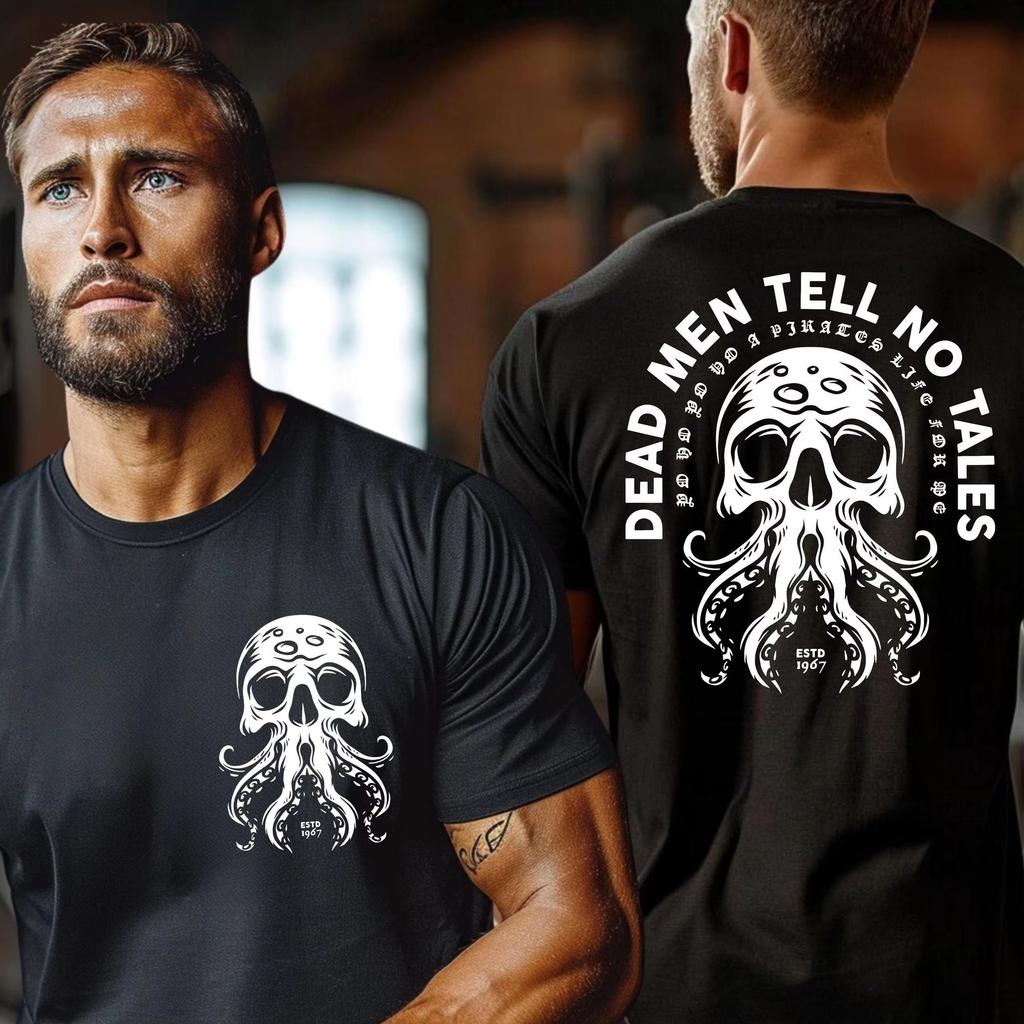 2026 Summer Hot Sale Highquality Dead Unisex Tell No Tales Octopu Skull Pirate Tshirt Unisex Gym Fitness Casual Black Tee Streetwear