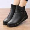 Autumn Winter Fashion Boots Women Leather Ankle Warm Boots Women's Casual Ankle Boots Mother Flat Warm Non-slip Cotton Shoes
