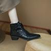 2024 New Autumn Lace-up Women Boots Pointed Toe Chunky Heel Boots Genuine Leather Shoes for Women Concise Black Ankle Boots