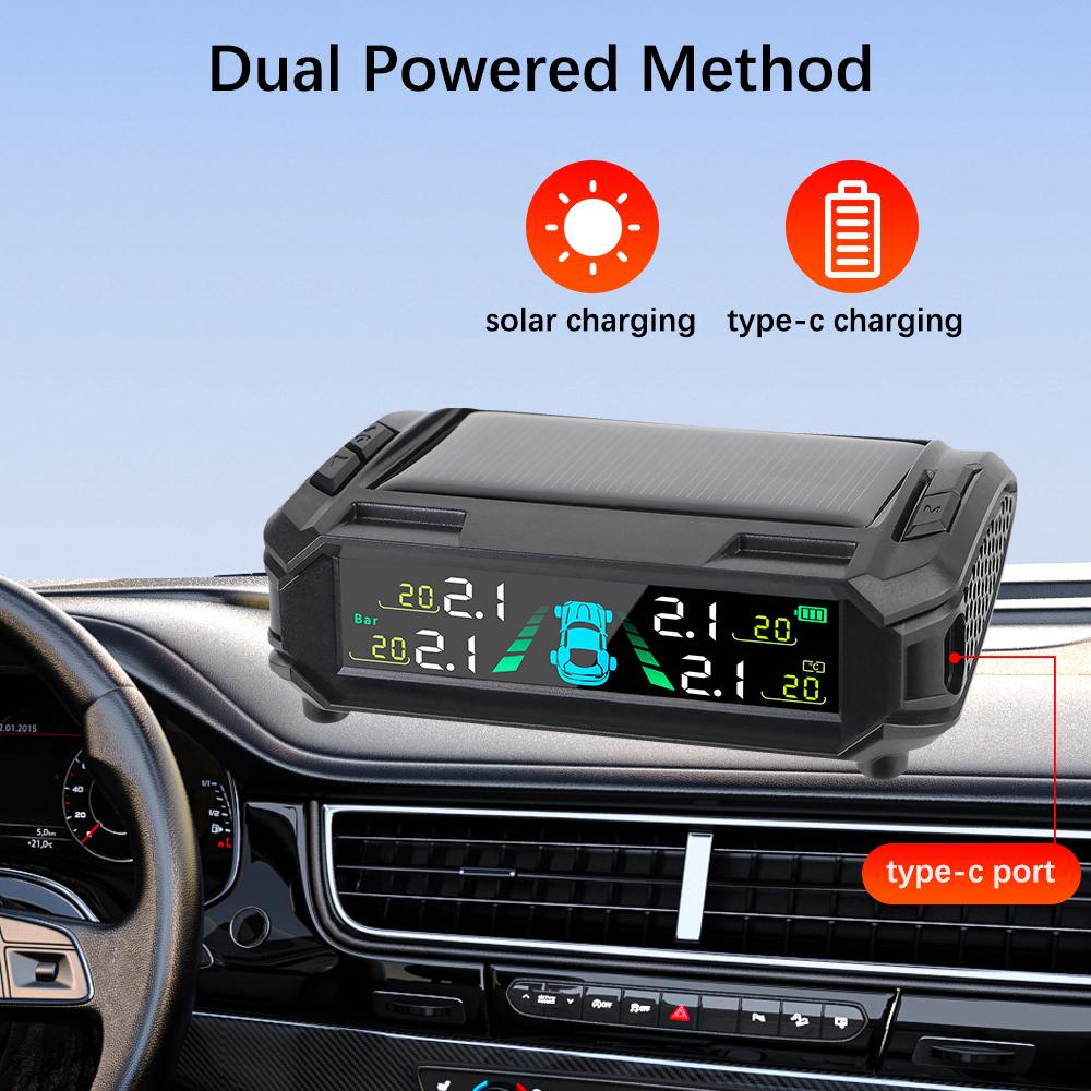 Auto Security Alarm Systems Digital LCD Display Universal USB / Solar TPMS Tyre Temperature Monitor Car Tire Pressure Monitoring System