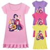 Kids Girls Anime Cartoon K-POP Rumi Zoey Mira Print Pleat Short Sleeve Casual Round Neck Dress