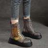 GKTINOO Ботинки ручной работы Женские Натуральная кожа Круглый носок На шнуровке На молнии Платформа Толстая подошва Ботинки до середины икры Ретро Zapatos Mujer