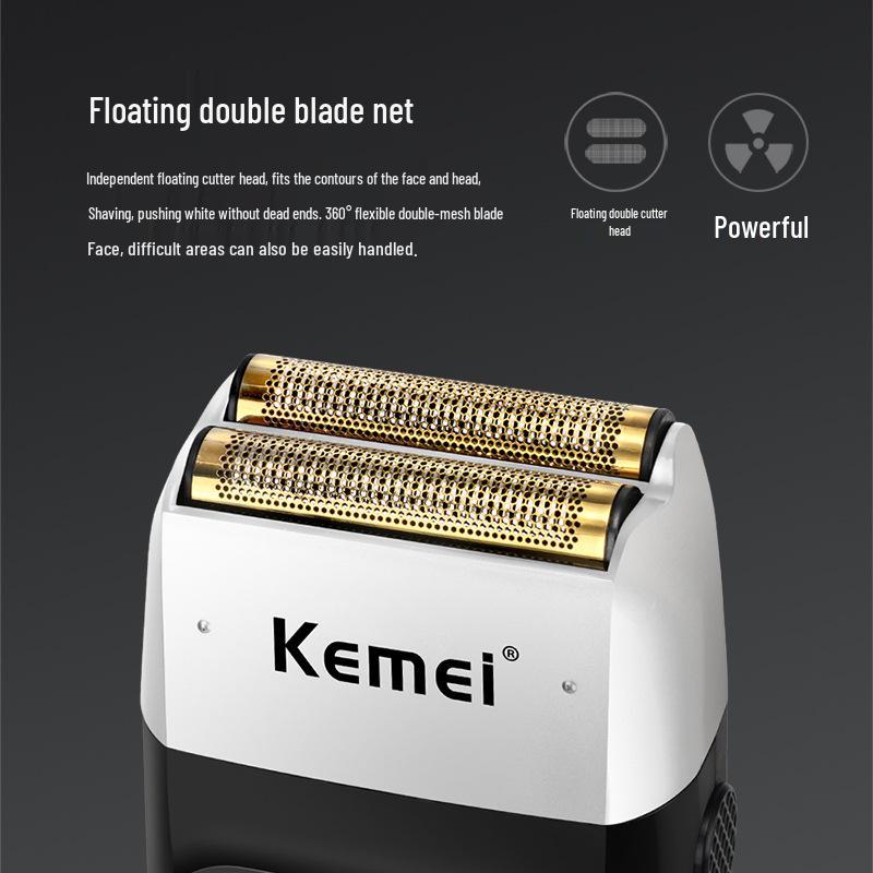 Электробритва Kemei с двумя лезвиями, USB: Моющийся корпус, перезаряжаемый, с триммером для бакенбардов