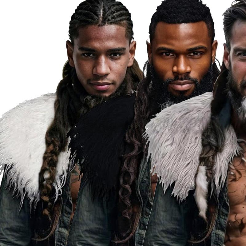 1Pc Viking Shawl Stage Performance Halloween Role Play Shoulder Wrap Medieval Warrior Collar Faux Fur Men Cape