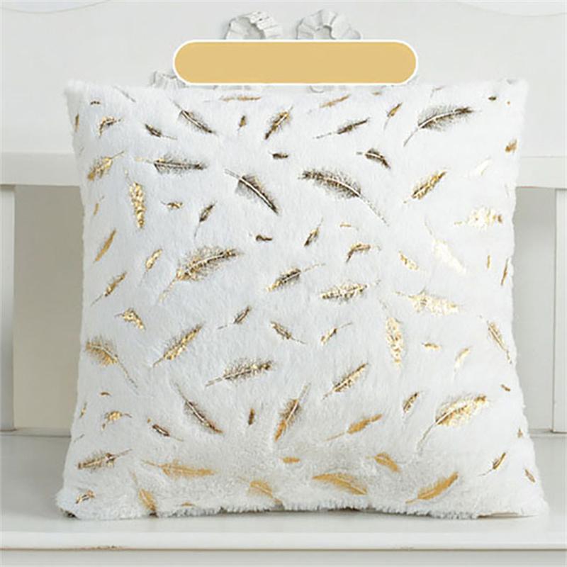 Home Pillowcase Two-sided Plush Hot Stamping Feathers Cushion Cover
