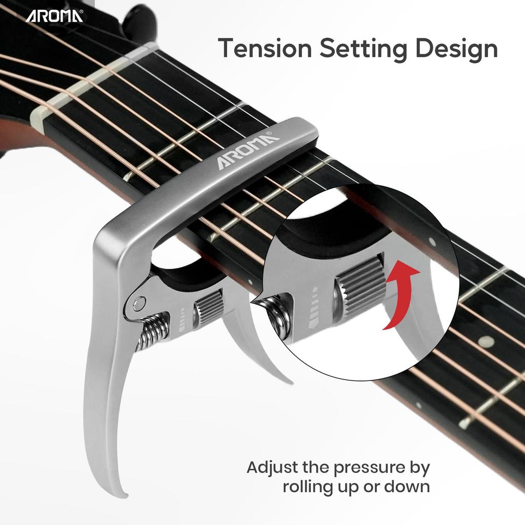 Aroma Professional Guitar Capo with Quick Trigger Adjustable and Bridge Pin Puller for Acoustic and Electric Guitars Change, Operation, Tension,