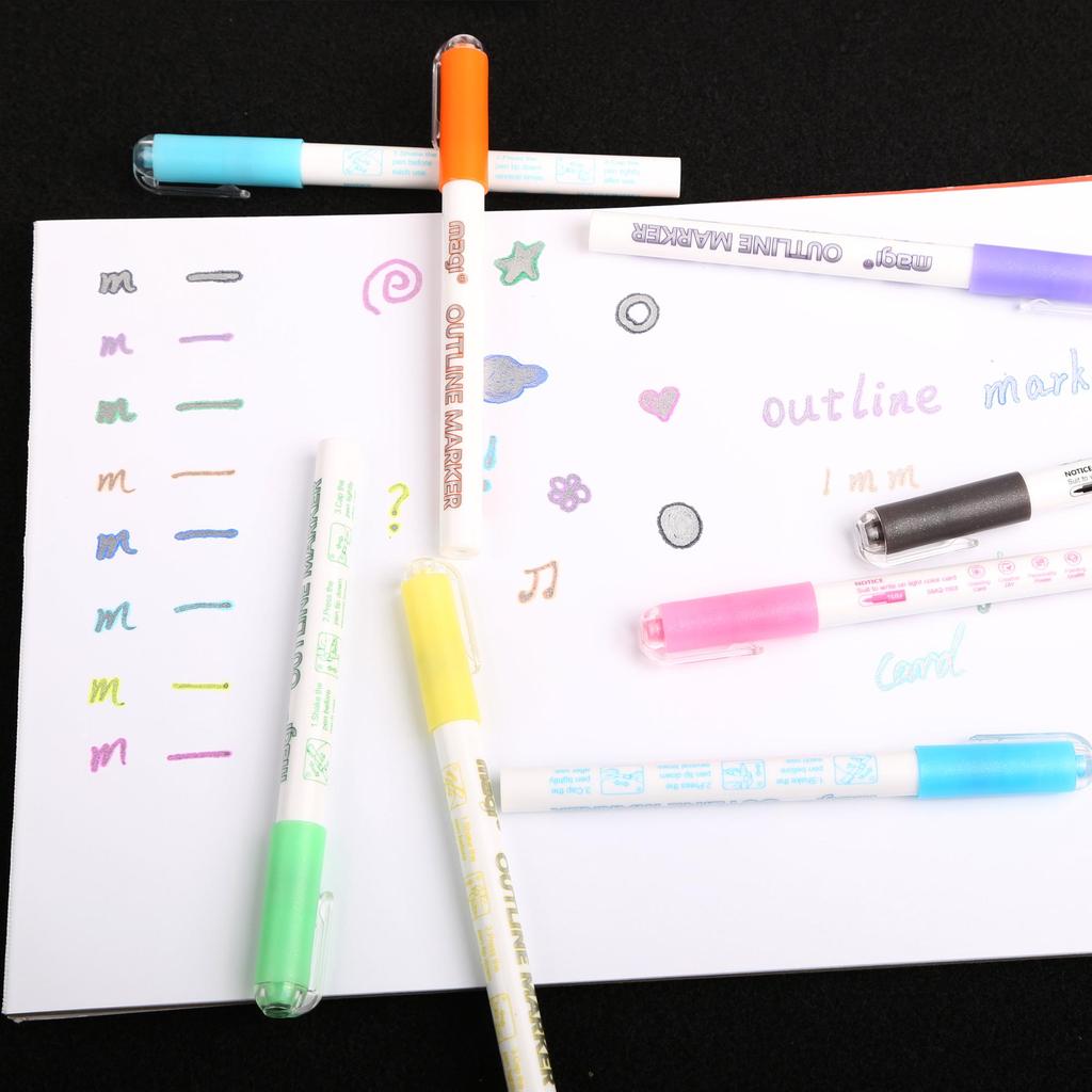 Double Line Pen 8 / 12 Colors 1-3MM Multicolor Glitter Marker Colorful Highlighter Fluorescent Marker Outline Pens