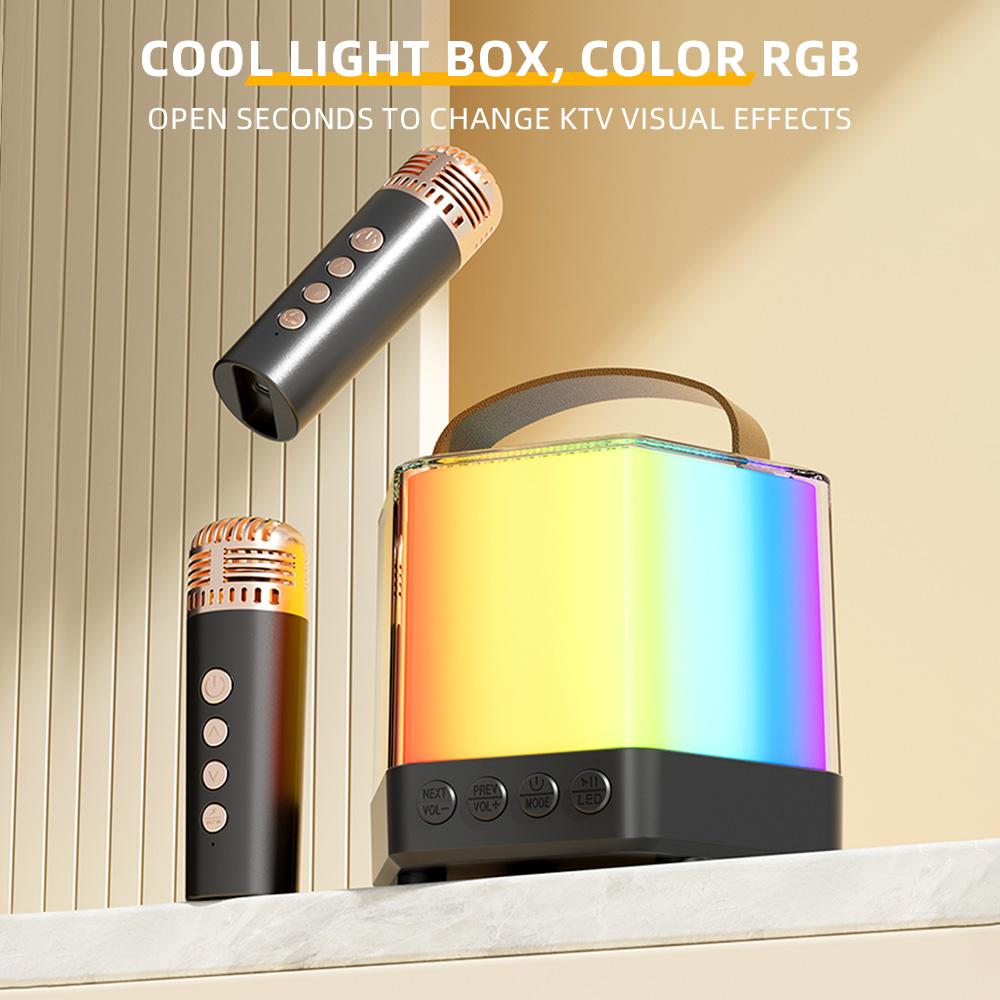 Караоке-машина Мини Беспроводной Микрофон и Набор Динамиков с 2 Микрофонами RGB Цветной Свет Ручной Микрофон Подарки для