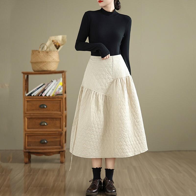 Хлопковая подкладка большого размера Высокая талия винтажная весна осень зима повседневная свободная длинная женская юбка женская юбка